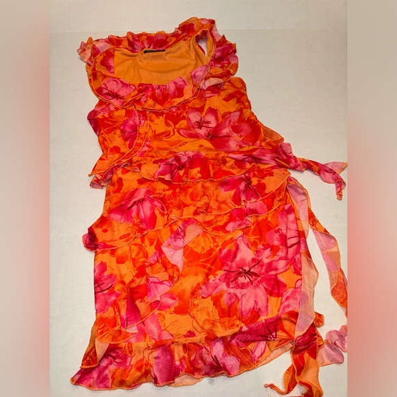 SHEIN BAE Orange Pink Rose Flowers Complex Layers Two Piece Skirt Set 0XL - Picture 4 of 6